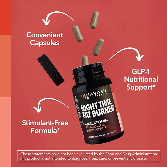 Night Time Fat Burner Capsules for Men and Women - Appetite Suppressant for Weight Loss with White Kidney Bean - 60 Count - Metabolism Booster with Melatonin for Sleep Support - 2-Month Supply