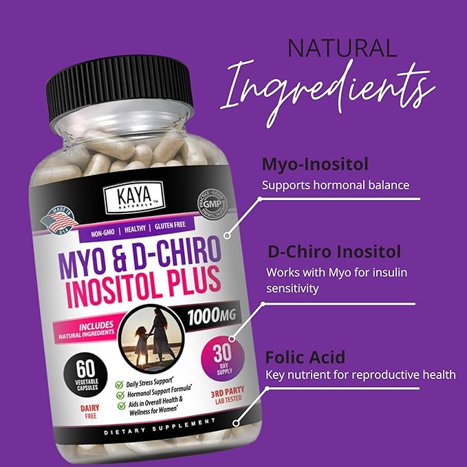 Kaya Naturals Myo & D-Chiro Inositol Plus Support for Women, Vitamin B8-60 Capsules