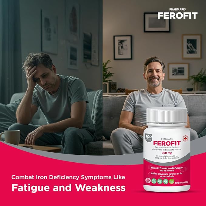 Ferofit - Ferrous Fumarate 300mg (100mg Elemental Iron), Prevents Anemia Due to Deficiency, Iron Supplement for Women & Men, 100 Tablets