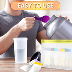 Protein Powder Travel Container Set ,Reusable Protein Powder Supplement Container To Go,14 Pcs Single Dose Bags& 2Pcs Large Zip Bags,Portable Supplement Storage Containers with Spoon , Pen and Labels