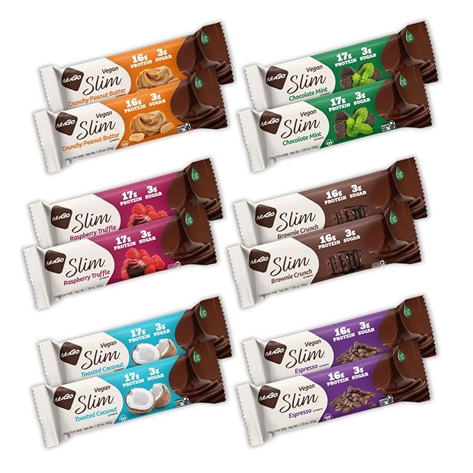 NuGo Slim 12ct Variety 16-17g Protein, 3g Sugar, High Fiber, Low Net Carb, Keto Friendly, Gluten Free