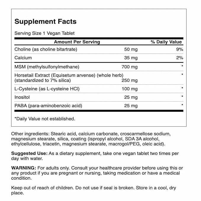 Swanson Hair, Skin & Nails Beauty Supplement for Adults Seeking Collagen Formation and Strengthening Support with MSM and Horsetail Extract (60 Vegan Tablets)