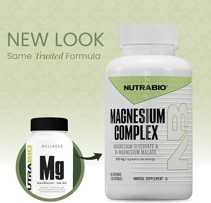 NutraBio Magnesium Complex Supplement, Magnesium Glycinate for Sleep, Biglycinate, D-Magnesium Malate, Muscle & Nerve Support, for Men and Women, 120 Vegetable Capsules
