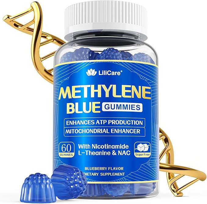 LILICARE Men's Methylene Blue Gummies 7mg, Methylene Blue for Humans Supplement w/NAC, VIT B3 & L-Theanine, Brain & Mitochondrial Support, Enhances Energy, Focus and Cognitive, Sugar Free, 60 Ct