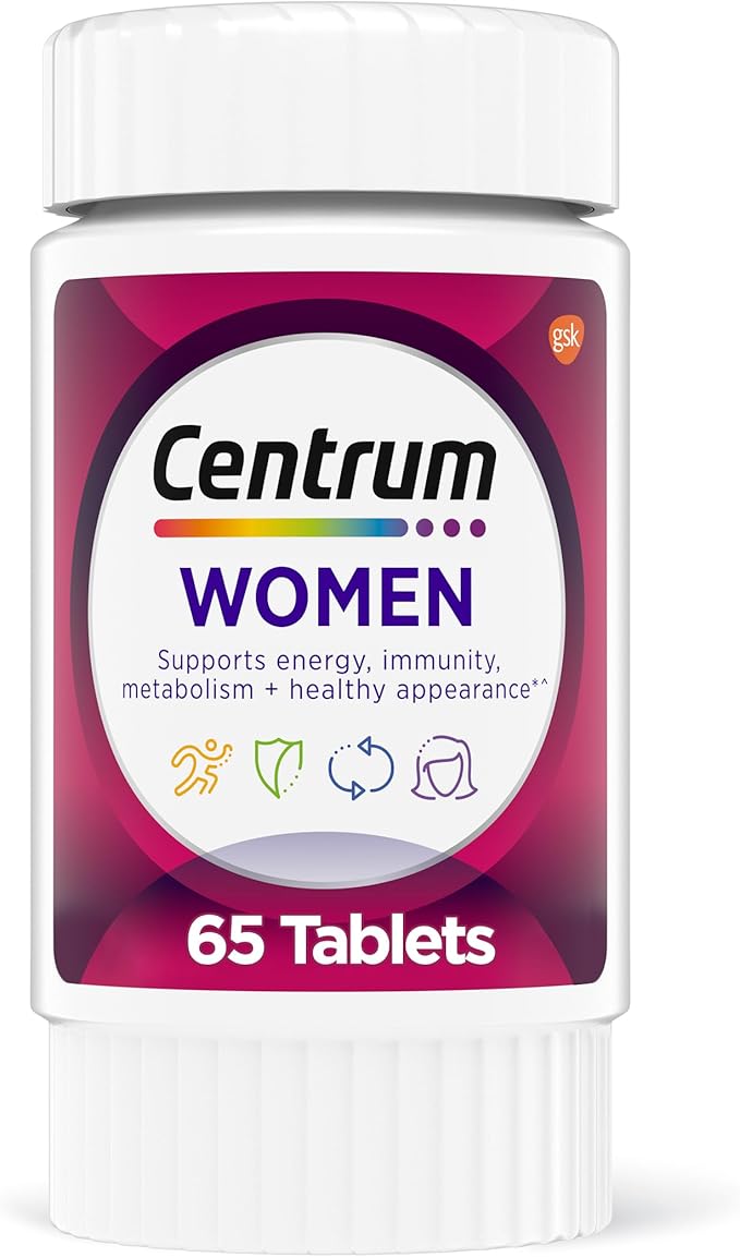 Centrum Multivitamin for Women, Multivitamin/Multimineral Supplement with Iron, Vitamin D3, B Vitamins and Antioxidant Vitamins C and E, Gluten Free, Non-GMO Ingredients - 65 Count