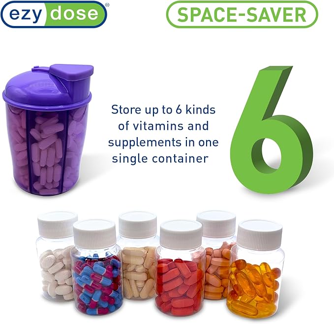 EZY DOSE Vitamin Organizer, 6 Large Compartments, 30-Day Vitamin and Medicine Storage, Keep Vitamins & Meds in Check, Easy to Use, Color May Vary, BPA Free.