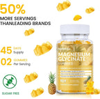 Magnesium Glycinate Gummies 1000mg, Sugar Free Magnesium Potassium Supplements Chewable for Adults with L-Threonate for Sleep, Body Support and Relaxation,90 Pineapple Gummies