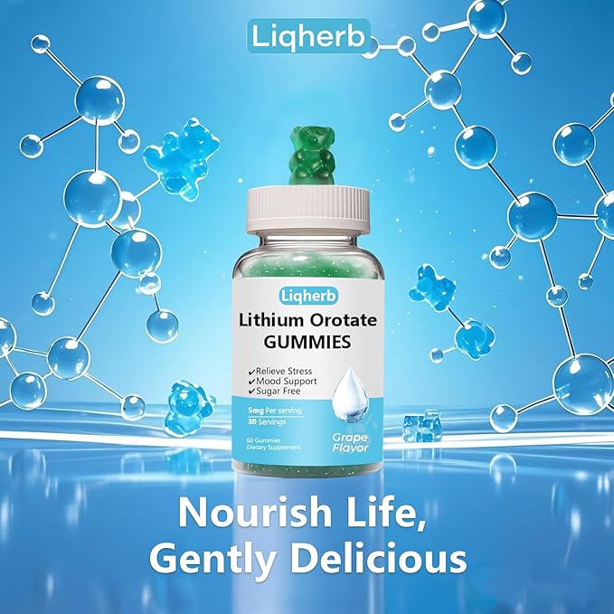 Lithium Orotate 5mg Gummies for Mood Support & Stress Management - Vegan Sugar-Free, Non-GMO, Gluten Free, Grape Flavor, 120