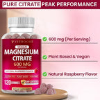 Vitboost Magnesium Citrate Gummies 600mg - 120 Count Vegan Magnesium Gummies for Relaxation & Muscle Support - Natural Raspberry Flavor - Non-GMO, Gluten Free, Plant Based