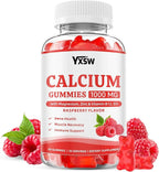 Calcium Gummies 1000mg with Vitamin D3 K2 & B12 Complex, High Absorption Potassium, Calcium Magnesium Zinc Supplement for Bone, Muscle, Mood and Immunity Support, Raspberry Flavor, 60 Count