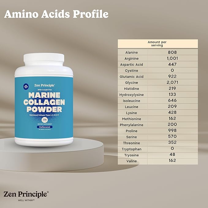 Zen Principle Marine Collagen Peptides Powder 3 lb. Wild-Caught Fish, Non-GMO. Supports Healthy Skin, Hair, Joints and Bones.Hydrolyzed Types I, II, III, and IV Protein. Amino Acids. Easy to Mix.