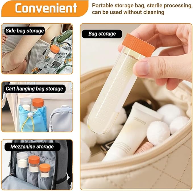 Protein Powder Travel Container Set,Reusable Powder Supplement Container To Go, 4x50ml & 4x100ml Tubes With Large Zip Bags, Portable Supplement Storage Containers with Funnel, Spoon，for Fitness, Work