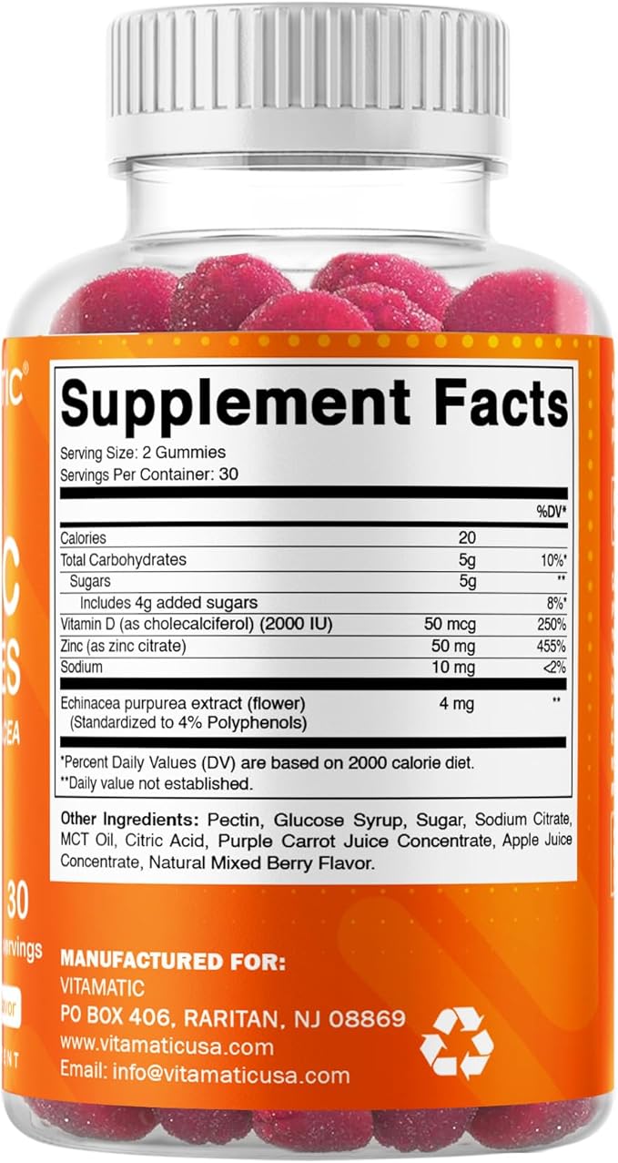 Vitamatic Zinc 50mg Gummies – 60 Vegan Gummies – Gluten-Free – 4 Pack