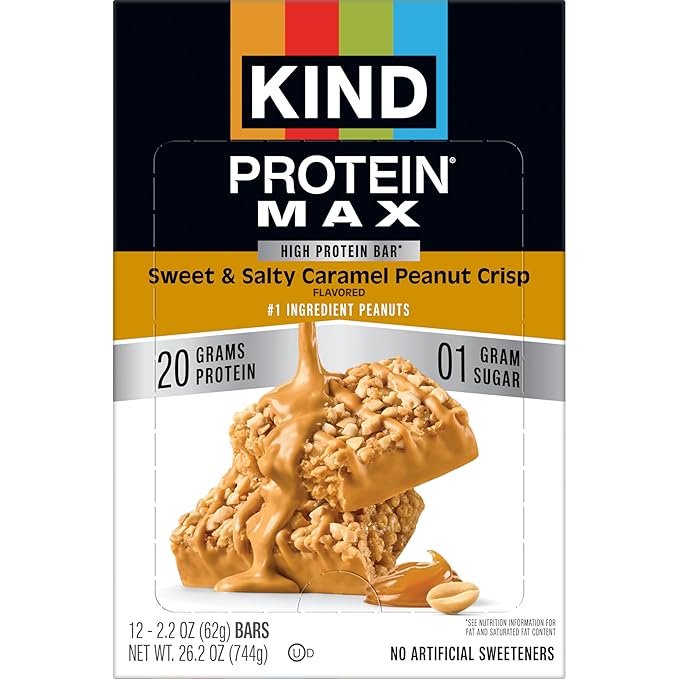 KIND Protein MAX Sweet & Salty Caramel Peanut Crisp Snack Bars, Keto Friendly, 20g Protein, 12 Count