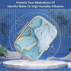 Pill Box 2 Compartment Medicine Pill Case,Portable for Pocket or Purse Pill Box Decorative Metal Medicine Vitamin Organizer Unique Gift（Bule Marble）