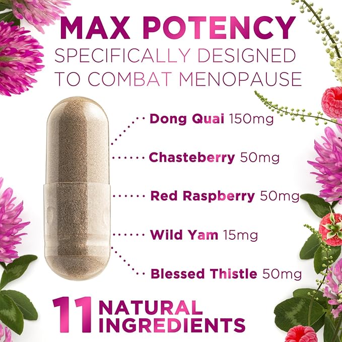 Menopause Supplements for Women - Complete Menopause Relief with Dong Quai & Black Cohosh - For Natural, Mild Hot Flash & Night Sweats - Hormone, Energy & Balance Support, Bottled in USA - 60 Capsules