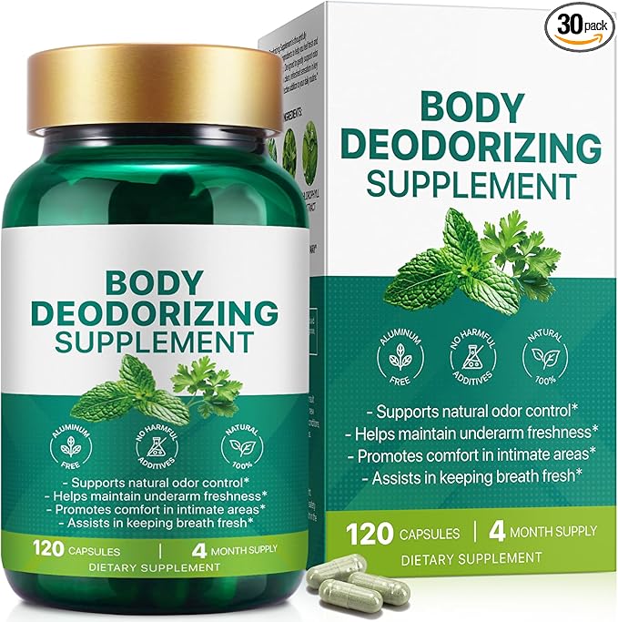 Body Deodorizing Supplement | Body Magic | Chlorophyll Capsules - 120 Count | Natural Internal Deodorant with Chlorophyll & Mint | Supports Freshness for Underarm, Intimate Areas & Breath | Vegan