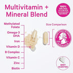 Pink Stork Total Prenatal Vitamins with DHA, Folate, Iron, Choline, and Vitamin B12 - Preconception Nutrition - Prenatals for Women, Pregnancy Must Haves - Mint Essence, 180 Capsules, 3 Month Supply