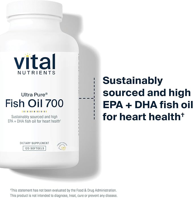 Vital Nutrients Ultra Pure Fish Oil 700 - Supports Heart, Brain, and Joint Health* - Sustainably Sourced High EPA & DHA Omega-3 Fatty Acid - Lemon Flavor - Gluten, Dairy & Soy Free - 120 Softgels