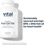 Vital Nutrients Ultra Pure Fish Oil 700 - Supports Heart, Brain, and Joint Health* - Sustainably Sourced High EPA & DHA Omega-3 Fatty Acid - Lemon Flavor - Gluten, Dairy & Soy Free - 120 Softgels