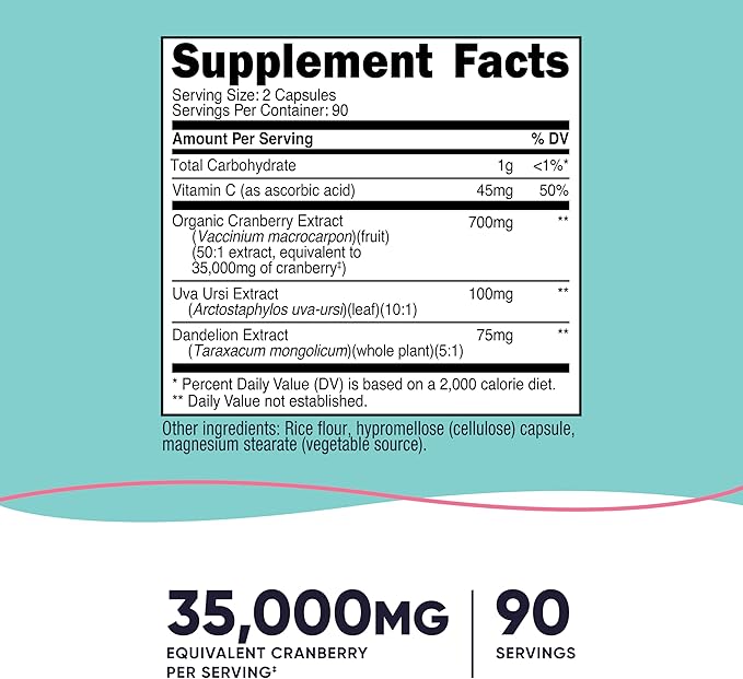 Nutricost Cranberry Extract for Women 180 Capsules for 90 Servings – with Vitamin C, Uva Ursi & Dandelion Root, Vegan, GMO-Free & Gluten-Free