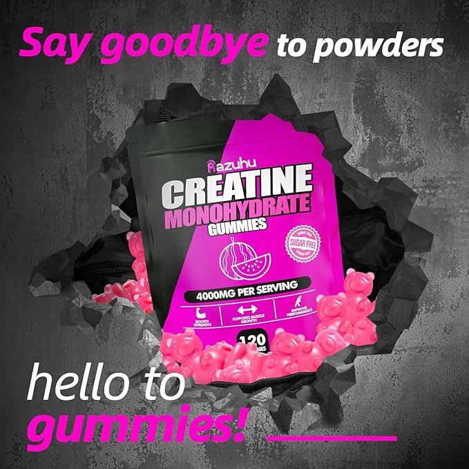 Creatine Monohydrate Gummies 4g per Serving, Creatine Gummies for Men & Women, Pre Workout, Energy, Strength, Muscle Support, Recovery, Sugar Free, Gluten-Free, Vegan, Non-GMO, 120 Count