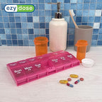 EZY DOSE Push Button (7-Day) Pill Case, Medicine Planner, Vitamin Organizer, 2 Times a Day, AM/PM Container, X-Large Compartments, Arthritis Friendly, Easy to Use, Transparent Lids, Pink, BPA Free