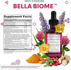 Liquid Probiotics for Women Drops with Chasteberry, Black Cohosh, Prebiotics, Digestive Enzymes, Evening Primrose Oil, Wild Yam, Cranberry Dmannose and Iron Vitamin D3 K2 Clean Nutra Bella Biotics