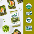 Gimme Seaweed Organic Premium Roasted Seaweed Snacks, Extra Virgin Olive Oil, 6 Count, Keto, Vegan, Gluten-Free, Great Source of Omega3s and Iodine, Healthy On-The-Go Snack for Kids and Adults