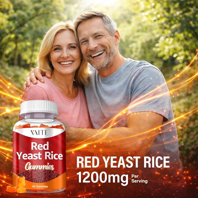 VAITE Red Yeast Rice with Coq10 Gummies - 1200 mg RYR Synergy Organic Supplement with Coenzyme Q10 Monacolin K, Non-GMO & Citrinin Free Herbal Vegetarian Gummy Chews 60 Count (2 Pack)