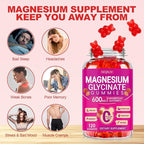 Magnesium Glycinate Gummies 600mg, Chewable Sugar Free Gummies with Magnesium Glycinate, Vitamin D, B6 and CoQ10 for Sleep, Relaxation, Brain and Muscle, 2 Pack