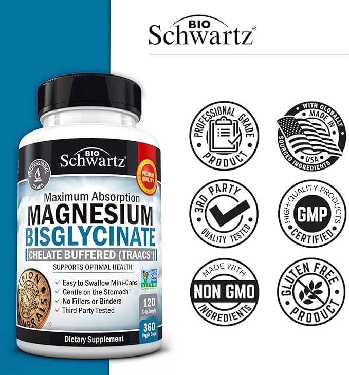 Magnesium Bisglycinate Chelated Supplement - High Absorption Magnesium Glycinate Supplement for Women and Men - Sleep, Muscle, Bone & Joint Support - Non-GMO, Non-Laxative Chelate - 360 Capsules