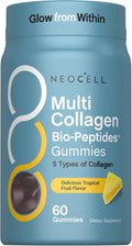 NeoCell Multi Collagen Bio-Peptides Gummies | 60 ct | Tropical Flavor | Type I, II, III, V, X | Advanced BioActive Formula