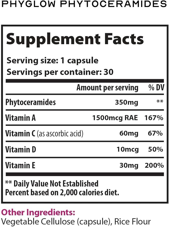 Phytoceramides Ceramide Skin Hydration Restore Beauty Health Supplement, Hyaluronic Acid Alternative Pills w/Multivitamins A, C, D, E, Anti Aging Wrinkle Support Super Vegan 30 Capsules for Women Men