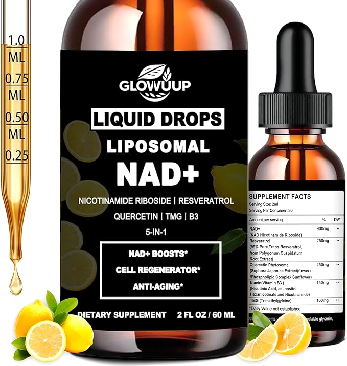 NAD Supplements for Women & Men, Liposomal NAD Nicotinamide Riboside Resveratrol 900mg w. B3 Vitamin Quercetin TMG, Liquid Resveratrol NAD Plus Supplement for Anti-Aging Energy Focus Longevity