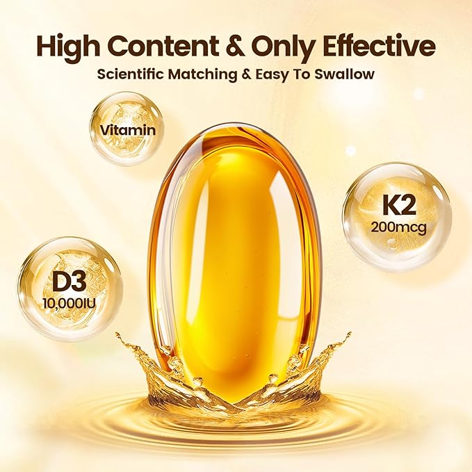 Vitamin D3 10000 iu Plus K2 (MK-7) 200 mcg, 300 Coconut Oil Softgels| 2 in 1 VIT D & K Complex | Supports Calcium Absorption, Bone, Immune, & Heart Health – Easy to Swallow (900 Softgels /3 Bag)