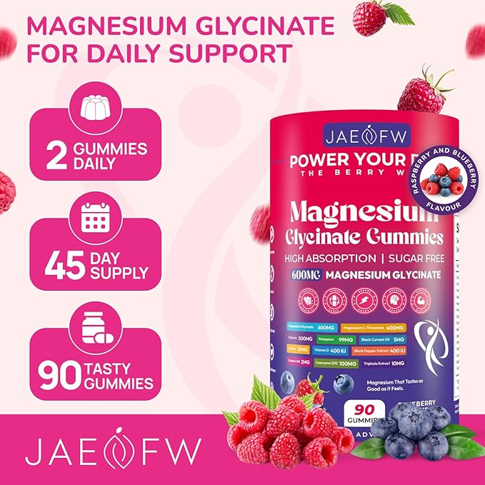 Magnesium Glycinate Gummies 1000mg – x2 High Absorption Magnesium Gummies for Women, Men & Kids – Sugar Free Vegan Supplement with CoQ10