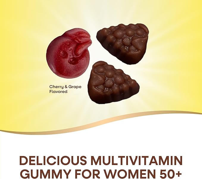 Nature’s Way Alive! Women's 50+ Premium Gummy Multivitamin Supplement, Supports Heart, Brain & Bones*, B-Vitamins, Vegetarian, Grape and Cherry Flavored Gummy Vitamins, 75 Gummies (Packaging May Vary)