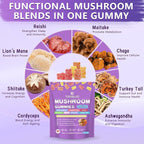 Mushroom Complex Gummies Mushroom Supplement with Ashwagandha and Lions Mane, Reishi, Cordyceps, Maitake, Shitake, Chaga and Turkey Tail Nootropic Gummies for Focus, Energy, Memory and Immune Health