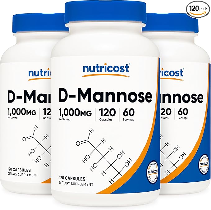 Nutricost D-Mannose 500 mg, 120 Caps (3 Bottles) - 1000mg Per Serving, Non-GMO and Gluten Free