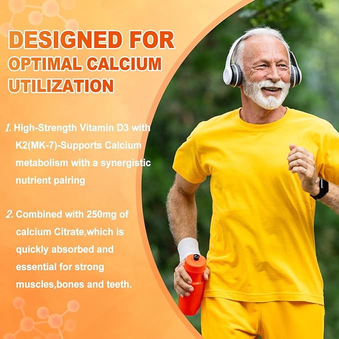 Vitamin D3 + K2 Gummies 2000 IU with Calcium + K2 (MK-7), Magnesium Citrate, Vitamin C, Zinc & Boron – Bone, Heart & Immune Support – Vegan, Non-GMO, Gelatin-Free, Sugar-Free Supplement, 60 Gummies