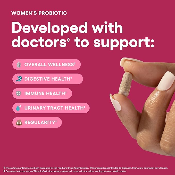 Physician's CHOICE Probiotics for Women - PH Balance, Digestive, UT, & Feminine Health - 50 Billion CFU - 6 Unique Strains for Her - Organic Prebiotics, Cranberry Extract+ - Women Probiotic - 30 CT