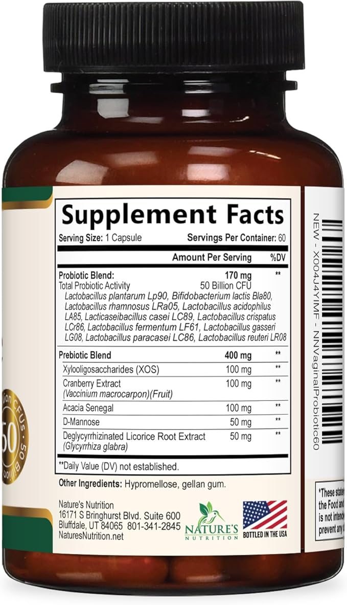 Probiotics 50 Billion CFU per Serving - 10 Strains & Prebiotics - Supports Women's pH Balance, Digestive, UT & Feminine Health - SVag Women Health Supplements - Shelf Stable Bottled USA - 60 Capsules