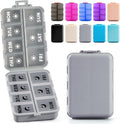 Foldable & Portable Weekly Pill Organizer 2 Times a Day with Clear Printed Labels - 7 Day AM PM Medicine Box, Week Daily Travel Pill Meds Case Holder for Medications, Vitamin, Supplement - Grey