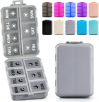 Foldable & Portable Weekly Pill Organizer 2 Times a Day with Clear Printed Labels - 7 Day AM PM Medicine Box, Week Daily Travel Pill Meds Case Holder for Medications, Vitamin, Supplement - Grey
