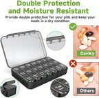 Daviky Pill Organizer 3X a Day, Weekly Pill Box 7 Day, Travel Pill Case with Large Containers, Light-Proof Pill Case for Vitamins, Medication, Supplements and Fish Oils (Black)