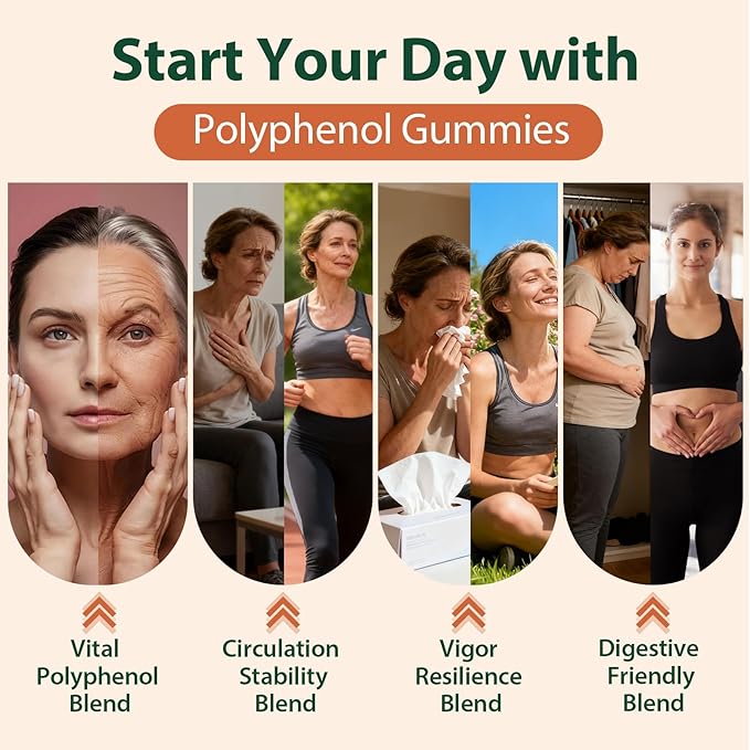 Polyphenol Gummies, Plant-Based Formula with Resveratrol, Elderberry, Grape, Turmeric,Green Tea, Cranberry Extract, Vitamins & Minerals, Superfood Blend, Mixed Berry Flavor, 60 Gummies