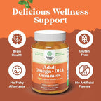Omega 3 Gummies for Adults - Vegetarian Omega 3 6 9 DHA Gummies for Brain Bone and Heart Health and Joint Support - Burpless Fish Free Plant Based Supplement Men Women - 60 Count