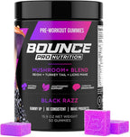 Bounce Pro Pre Workout Gummies – 50 Vegan Chewable Gummies with Caffeine, Lion’s Mane & L-Theanine for Energy, Focus & Endurance – Mushroom Preworkout for Men & Women – Black Razz Flavor
