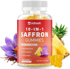 Saffron Gummies for Adult Kids, 10-IN-1 Saffron Supplements with Saffron Extract 88.5 mg, Vitamin D3, B6, B12, L-Theanine, St. John's Wort, Ashwagandha for Mood, Focus, Calm, Melatonin-Free, 60 Count